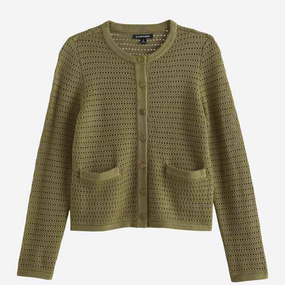 41 Hawthorn Cassie Crochet Cropped Green Button-Up Cardigan